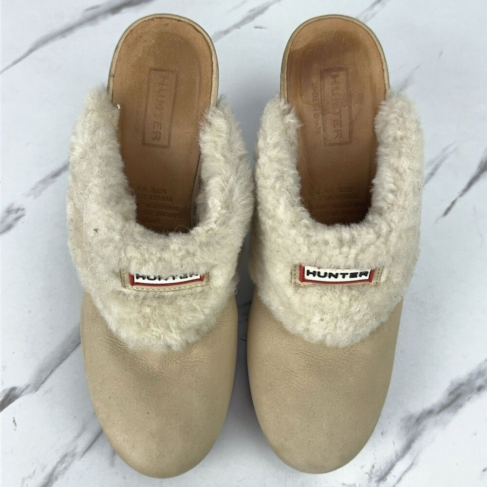 Hunter Bruson Amazonas Leather High Heel Clog Cream Brazilian Shearling Size 7 - Picture 7 of 9